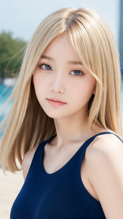 Sexy big ,15 year old beautiful girl is sexy&looks cute & Cute beautiful sexy face, A strong wind blows my hair in front of my face,Beautiful short metallic blonde straight hair、Beautiful, cute and sexy eyes hidden by long bangs