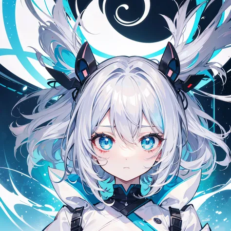 Chibi, 1emotes, 1different emotions, Cute anime girl, silver hair, medium hair, messy hair, perfect eyes, cyan eyes,