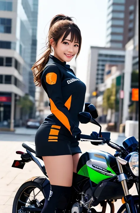 shining korean beauty with cybernetic arm,(transparent and revealing clothing:1.3, ),(cyber girl is、ride through a futuristic ci...