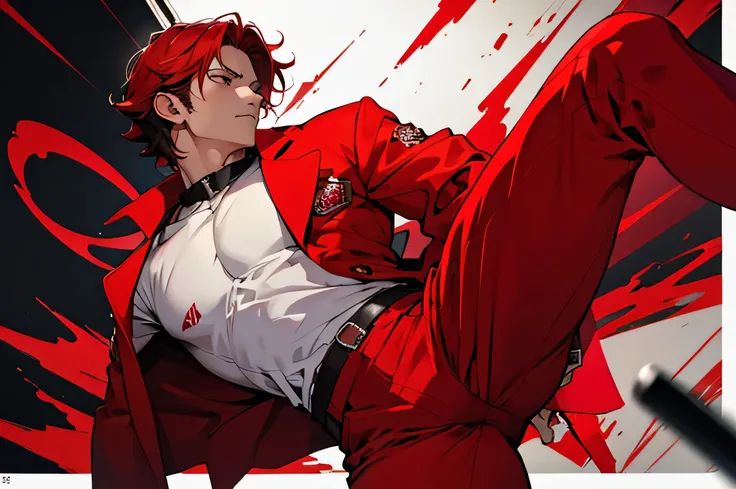 Bright red jacket、Red pants、On the chest「b」A white shirt with the words、Casino、Highest quality,