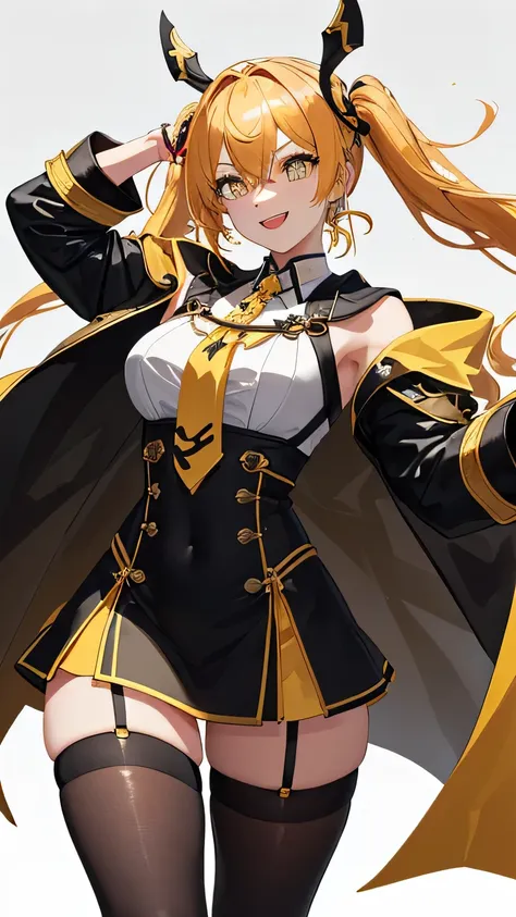 （1woman，Black hair Virtual Anchor girl，masterpiece，8k，bust，Best quality），Female Virtual Anchor in Cape Coat，((vtuber，Virtual Anchor，Black bangs，Yellow cloak，Black tights，Coat，Warm and cheerful)，c is in the virtual world，Perfect face，Perfect eyes，perfect pu...