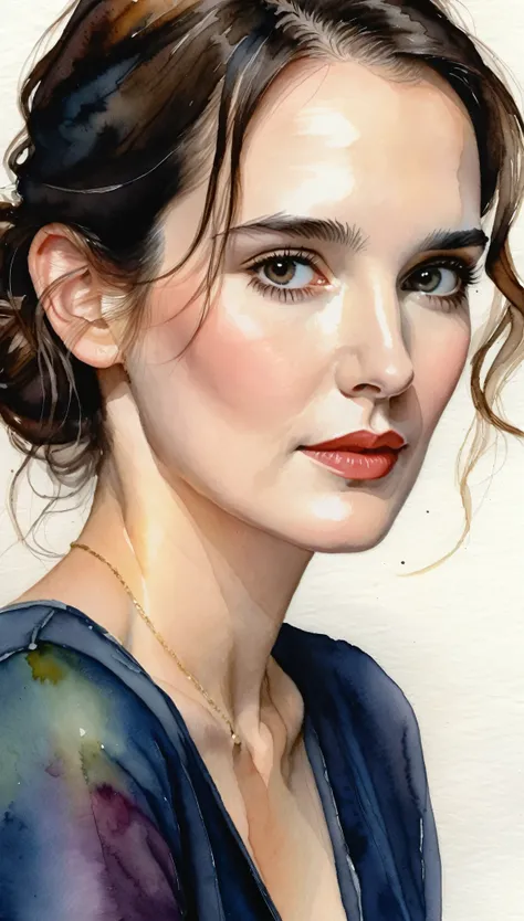 masterpiece,Winona Ryder Acrylic and Watercolor,(Beautiful gradation created by layering),(Tarashikomi technique),A delicate touch