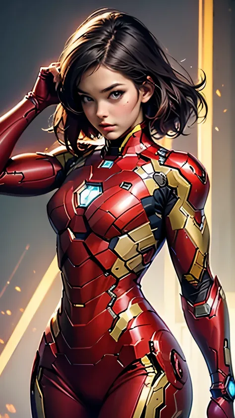 slim and sexy woman, perfect body, dressed in iron man armor, full details, high quality