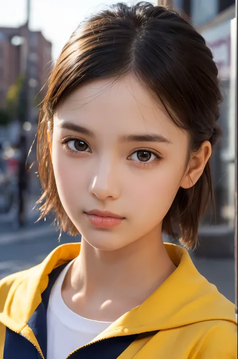 One Girl，(1人のとてもcute女の子:1.3)，masterpiece，Highest quality，High resolution，From below，Low - Angle，Photorealistic，RAW Photos，Ray Tracing，Physically Based Rendering，beautiful girl，(15 years old:1.3)，cute，Big eyes，(detailed pupils:1.2)，(The face is facing strai...