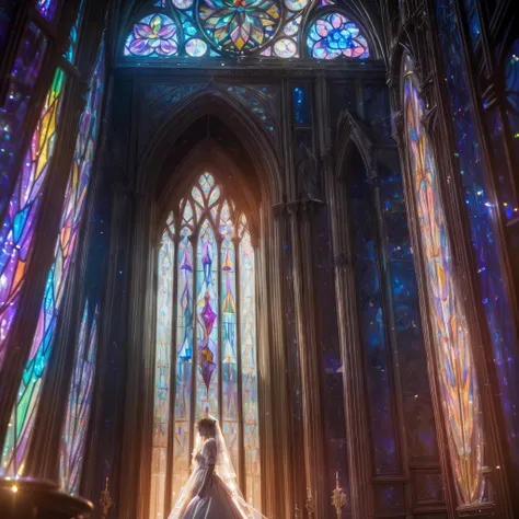  (Cathedral from below:1.28) (ZoomLayer) TopQuality 8K masterpiece of ((Professional photo)), (((Clarisse de Cagliostro))) (Detailed White WeddingDresses), Chain, (((Extremely detailed KAWAII face))) {((VeiledFace))|BlondeHair|(Elaborate BuleEyes)with(Spar...