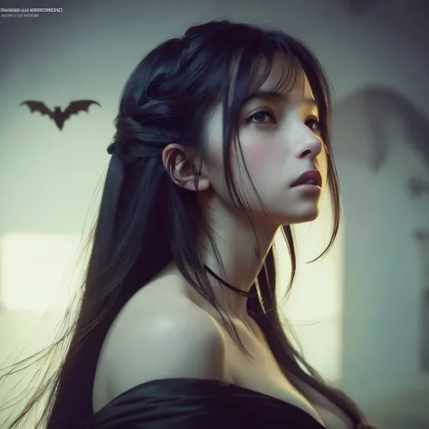 a beautiful portrait of a succubus goddess with bats in the background and closed eyes by Greg Rutkowski and raymond swanland, Trending on Art Station, Hyper-realistic digital art , Perfect composition, beautiful detailed intricate insanely detailed octane...