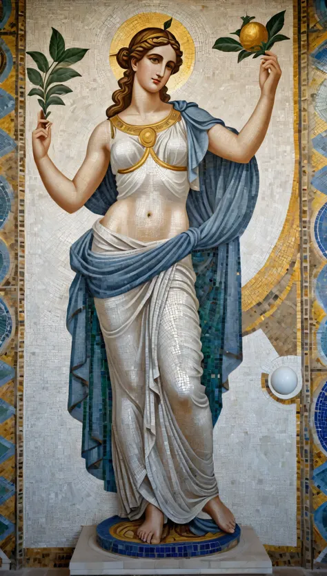 (8k, Highest quality, masterpiece)，(Realistic, RAW Photos, Super Fine Clear), Realistic Light, mural, Beautiful girl mosaic, Beautiful mosaics, ((Greek Goddess, Venus de Milo, Ancient Greek Costume))