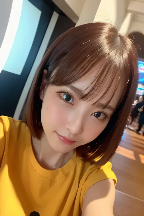 Selfie、Selfie,Close-up, bust, Upper Body, masterpiece, Highest quality, Very detailed, CG, 8k wallpaper, Pretty face, alone, Theme park,Highest quality、Idol、Bobcut、Twice、Japanese girl、Beauty、Date、Fun atmosphere、sexy、fashionable、Real、reality、20-year-old