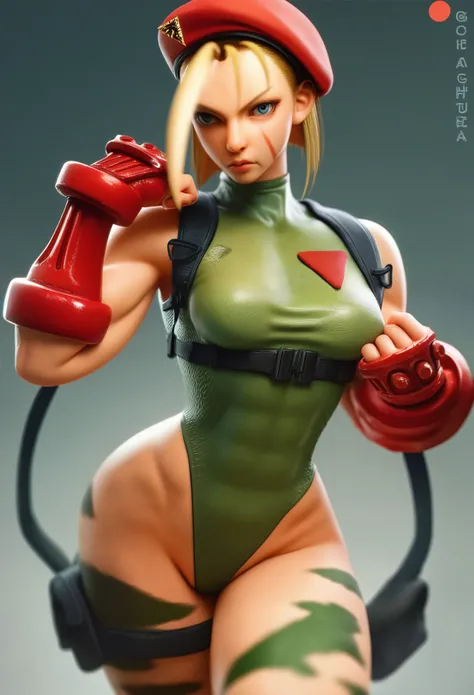 score_9, score_8_up, score_7_up, score_6_up, score_5_up, score_4_up, source_anime, medium shot, Street fighter Cammy white, red beret, leotard outfit, big breasts、sexy pose, anime big eye