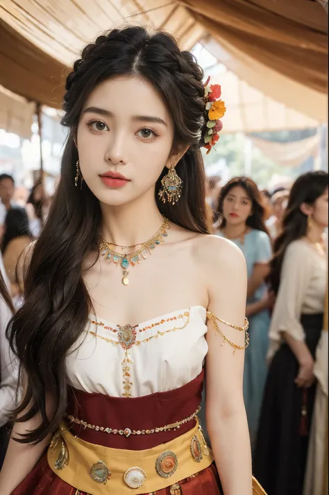 (((best quality))),(((ultra detailed))),(((masterpiece))),illustration,((1 beautiful girl,female Gypsy dancer,solo)),(shoulder length wavy hair:1.2),((slim,thin)),((small breasts,flat chest)),(detailed eyes:1.3),(Bohemian style ethnic outfit:1.3),(patchwor...