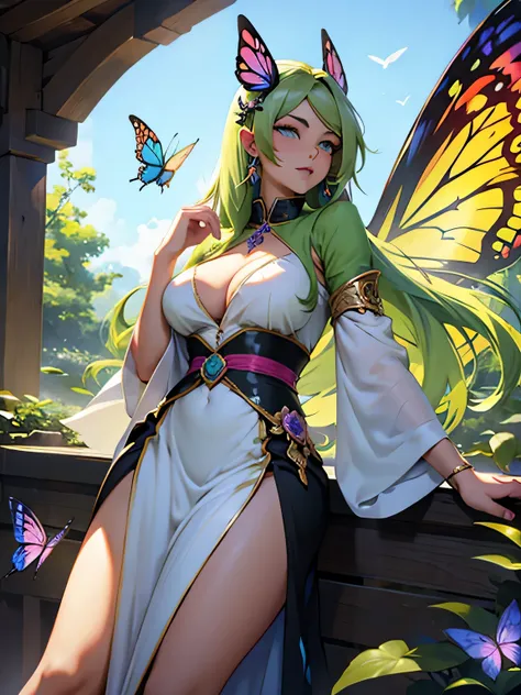 jade hair milf fairy with butterfly wings