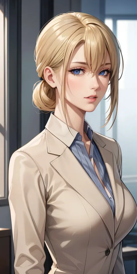 (masterpiece), Realistic, elegant mature woman, blonde, blue eyes, soft light, 4k resolution, high detailed, high quality, beautiful cg