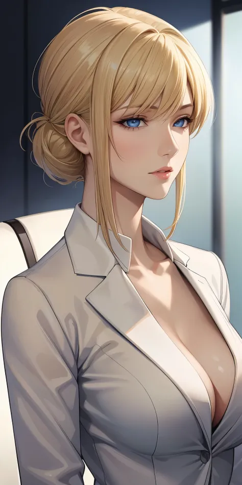 (masterpiece), Realistic, elegant mature woman, blonde, blue eyes, soft light, 4k resolution, high detailed, high quality, beautiful cg