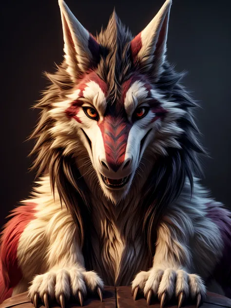 correctly eyes, clotheless, anatomically correct, headshot, sergal, deep red stripes and white fur color, full body, sexy look, ...