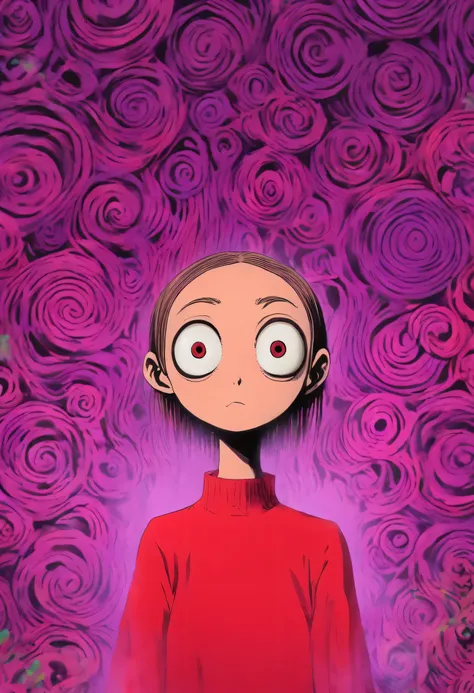 MASTERPIECE a woman in a red shirt standing inside of a purple hole, junji itos uzumaki, junji ito artwork, subtle junji ito, ito junji art, in style of junji ito, art style of junji ito, junji ito style, vertigo comic, style of satoshi kon, junji ito unde...