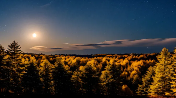 a gorgeous moon one night, its silver radiance shining gold on the thin clouds in the way as it peeked through a V-shaped gap in the tree line