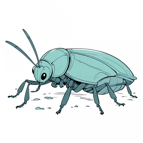 A cartoon drawing, flat colors, a gigant beetle,(white background), in cartoon animation drawing art style, flat cartoon character design, pencil sketch drawing style