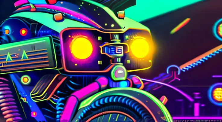 cyberpunk style motorcycle, colored in black and neon, with complex and intricate mechanical structures with luminous parts. sim...