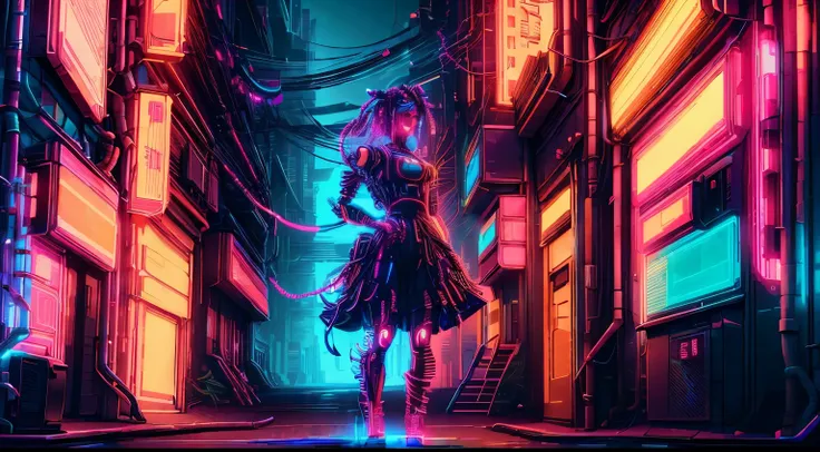 woman, glowing papercut,  mad-cybrpprct1, cyberpunk, alley, neon lights (masterpiece:1.2), best quality, (hyperdetailed, highest detailed:1.2), high resolution textures