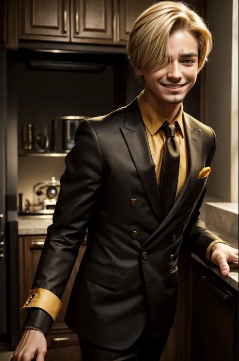 masterpiece, best quality, extremely detailed, hyperrealistic:1.1, photorealistic, a cool 20s man, ultra detailed face:1.1, full body shot, hair over one eye:1.1, blonde hair, round eyebrow:1.2