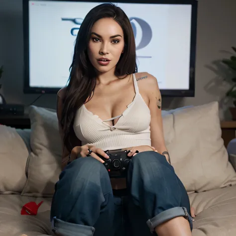 megan fox as a cute gamer play playstation