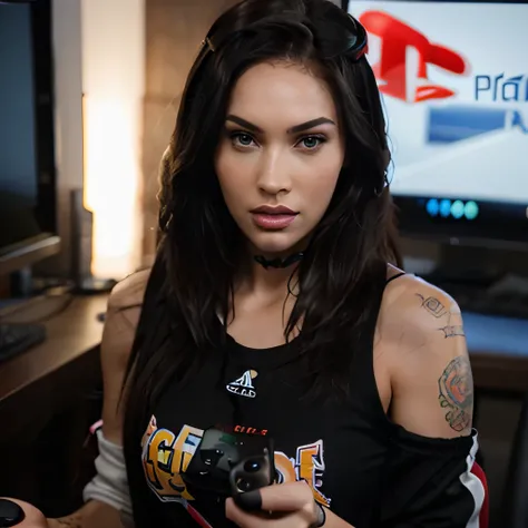 megan fox as a cute gamer play playstation