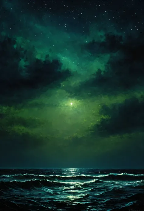 Sea , digital painting, high quality the darkest longest night of the year, style of Ralph Blakelock, Ed Emshwiller, Marianna Rothen, Arthur Rackham, Niko Anttila