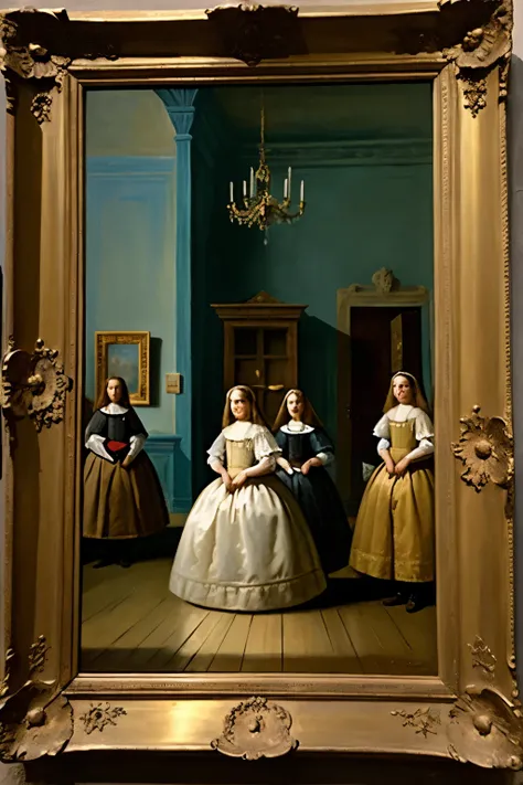 ((Best Quality)), ((masterpiece)), (detailed), According to the work Las Meninas, make objects that represent injustice and everything about politics.

