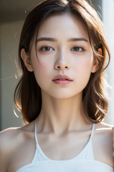((Highest quality, 8k, masterpiece :1.3)), One girl, Very fine skin、Dynamic Lighting、Close-up of face、Beautiful woman with slim abdominal muscles :1.3, (Random Hairstyles, Huge breasts :1.2), Casual clothing :1.2 Highly Detailed Faces, Fine grain, double e...