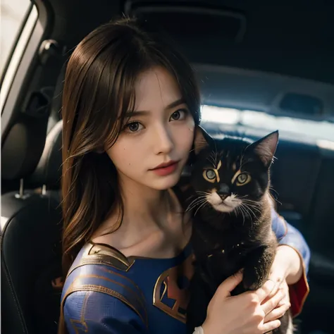 Supergirl and Cat、Cats bigger than Supergirl、(The cat is behind Supergirl:1.3)、