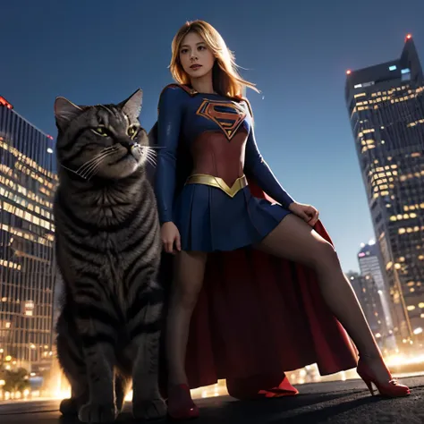 Supergirl and Cat、Very big cat、(Bigger Than a Cat and Supergirl:1.3)、