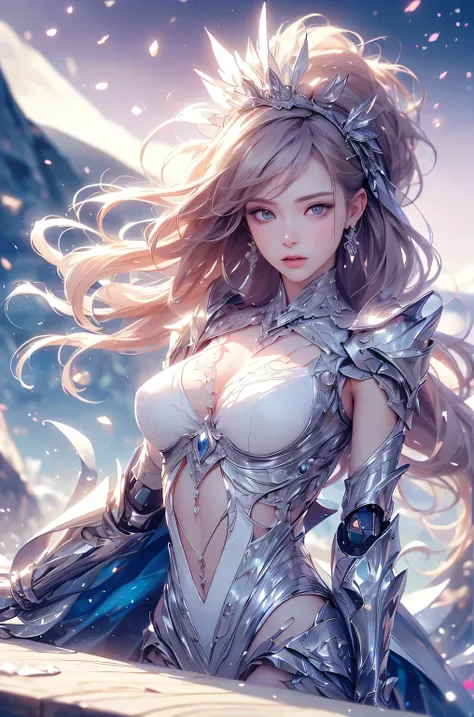 (((Tabletop))), (((Highest quality))), ((Very detailed)), (Very detailed photos), ((Very delicate and beautiful)),(Cute delicate face),here is a digital art of a very futuristic looking female that has armor and armss, One girl, arms, alone, sf, Holding, H...