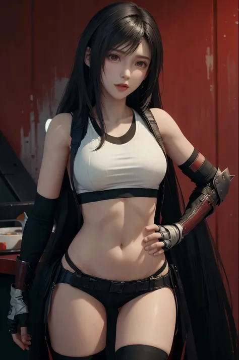 1girl, high res, highly detail, masterpiece, best quality, tifa lockhart
red_eyes
black hair
long hair
tifa
red iris, fullbody shot