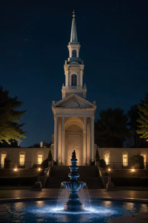 I want to write( Philadelphia Baptist) catching fire with a large fountain with a background of colored LEDs 