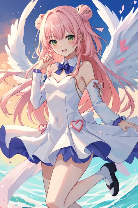 1_girl, (anime, kawai:2), (masterpeice, best_quality, clean:1.5), (sky_background:1.2), (cute, cute_smile, wholesome, young:1.8), (delicate, extremely_delicate, beautiful, thin:1.5), (girlfriend, angel:1.8), (green_eyes, simple_eyes:1.8) (long_hair, blond_...