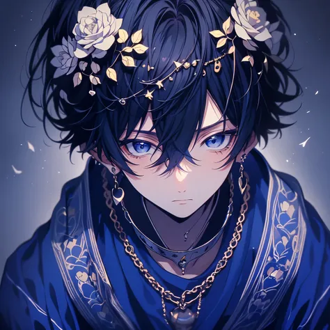 (masterpiece), highest quality, ultra-high resolution,male、royal blue hair、short hair、royal blue eyes、royal blue clothing、(1 per...