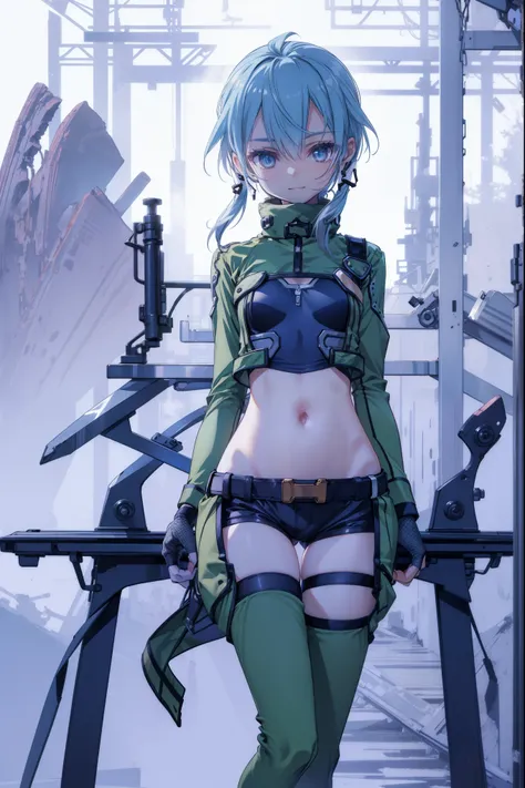 yuffiekisaragi, Yuffie Kisaragi,Haircuts, pixie cut,
壊す crop top, fingerless gloves, fishnet Thighhighs, fishnet, forehead protector, gloves, head band, belly button, short shorts, shorts, single sleeve, single thigh high, No sleeve, No sleeve turtleneck, ...