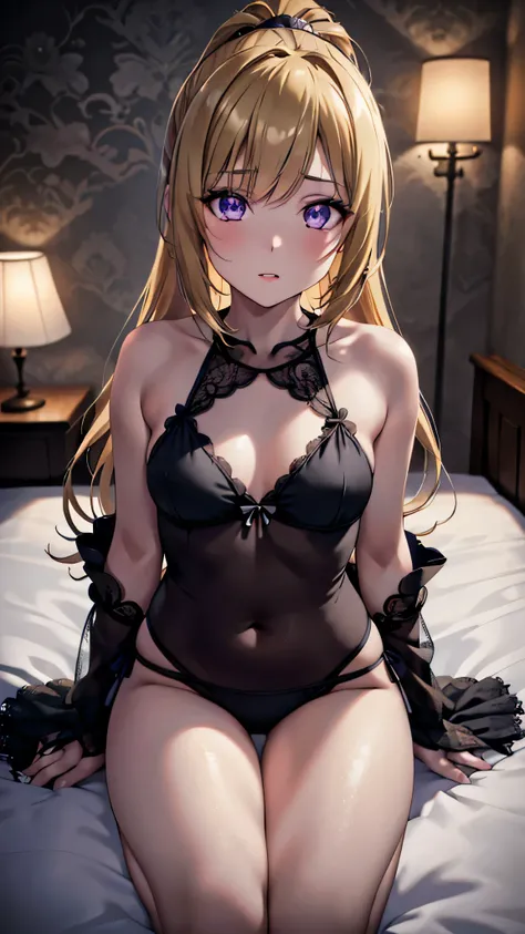 (masterpiece, best quality, absurdres), high quality, highres, ultra detailed, intricate, cinematic lighting, wallpaper, soft lighting, night, night light, close-up, looking at viewer, beautiful woman, 1girl, parted lips, kei Karuizawa, small breasts, blon...