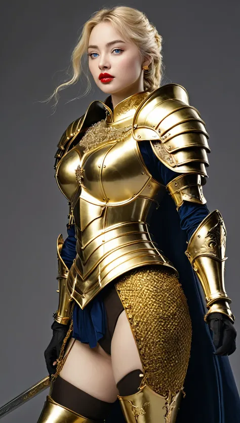 masterpiece,Highest quality,wonderful,(Female Knight_Female Knight:1),(Full body golden armor:1.3), (35歳のFemale Knight:1.3),、Big and ample breasts, Big Breasts,Big Breasts,belly button,Hyper Real,中世ヨーロッパの都市のbattlefieldにいる,Expressionless,、British women、Deli...