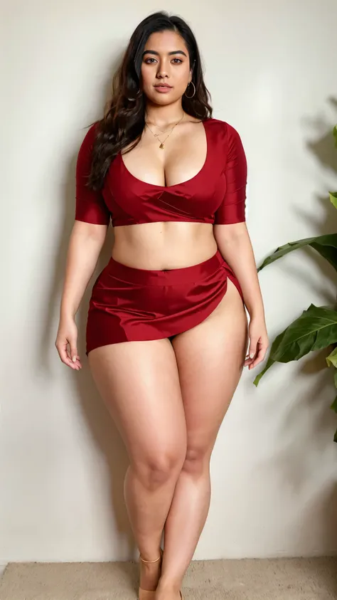 there is a woman posing for a picture in a round neck blouse and saree, thick thighs, thick legs, skinny waist and thick hips, 21 years old, ayahausca, 2 2 years old, lorena avarez, 2 9 years old, 2 7 years old, full body picture, 2 3 years old, thick, 2 0...