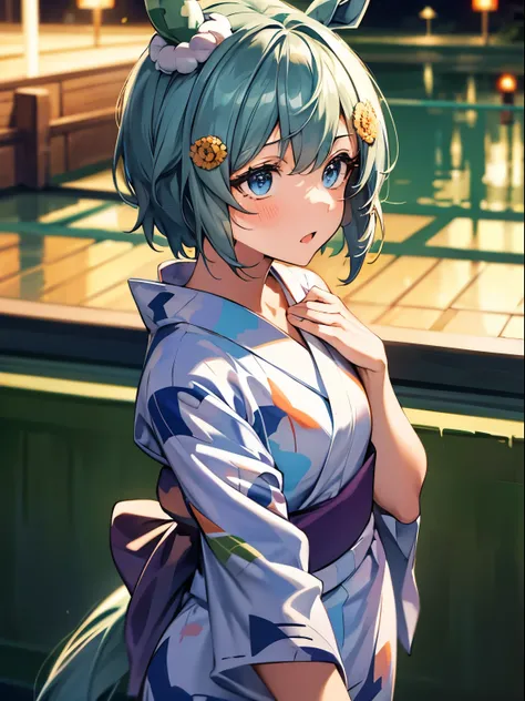seiunsky, hairclip, hair flower, horse ears, horse tail, 1 girl, Solo, Cute Girl,Best Quality, Ultra-detailed, 8K, High resolution, detailed face, madeon, (((yukata))), 
