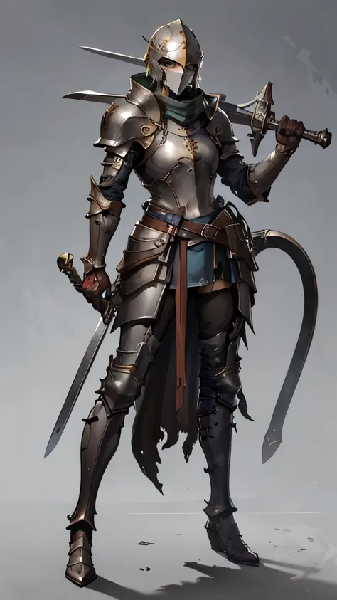 The whole body is shown, View Viewer, Fantasy, RPG, One person, small fry, Enemy Characters, Mob, enemy, Fantasy, General soldiers, Swinging a sword, Combat Ready, Dirty clothes, Helmet, Simple design