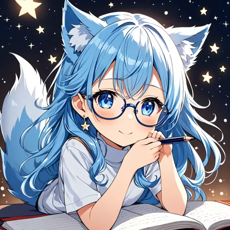 A Japanese demi-human journalist (pre-teen) with sky blue hair, long and a little wavy, falling gracefully from the shoulders.
Big and clear, always glowing with curiosity and enthusiasm.
clear and smooth, with a lightness that highlights its semi-human na...