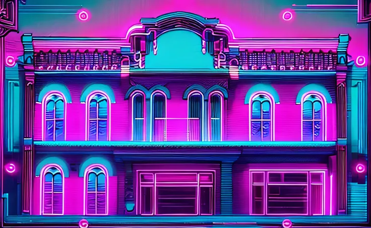 queen of hearts pink red white gold black colorful neon blacklight flourescent projection mapping on building, vaporwave glitch ...