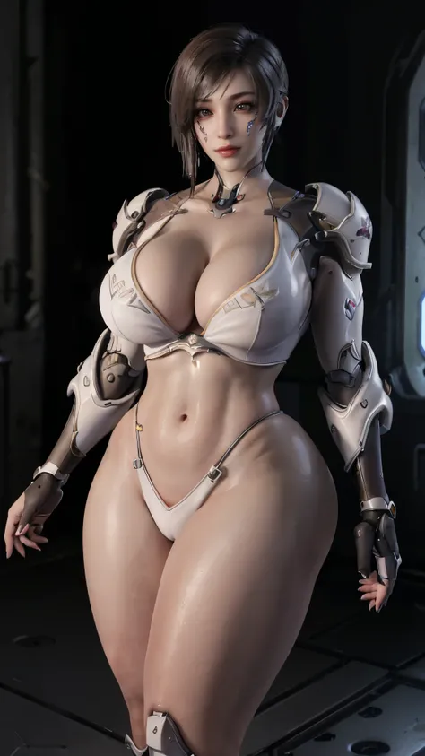 Solo, Stand Up Straight, Physically-based Rendering, Unreal Engine 5 Render, Jealous, (look Half Body:1.5), ((muscle And Bbw Body Type:1.4)), beautifull round Breasts shape,((cleavage, low cut, open chest & Gigantic fake Breasts:1.5)), (expose 11 line Abs:...