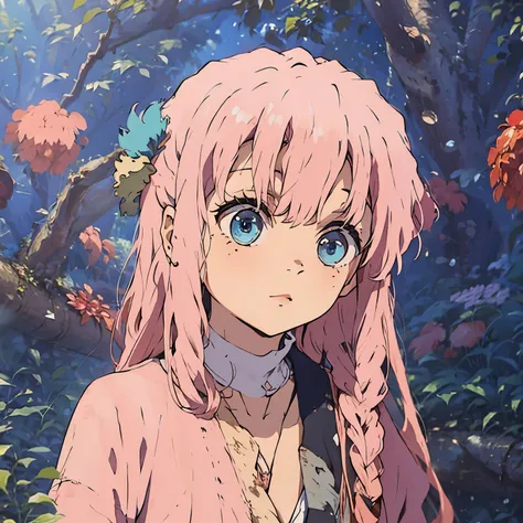 1 girl, pink hair, blue eyes