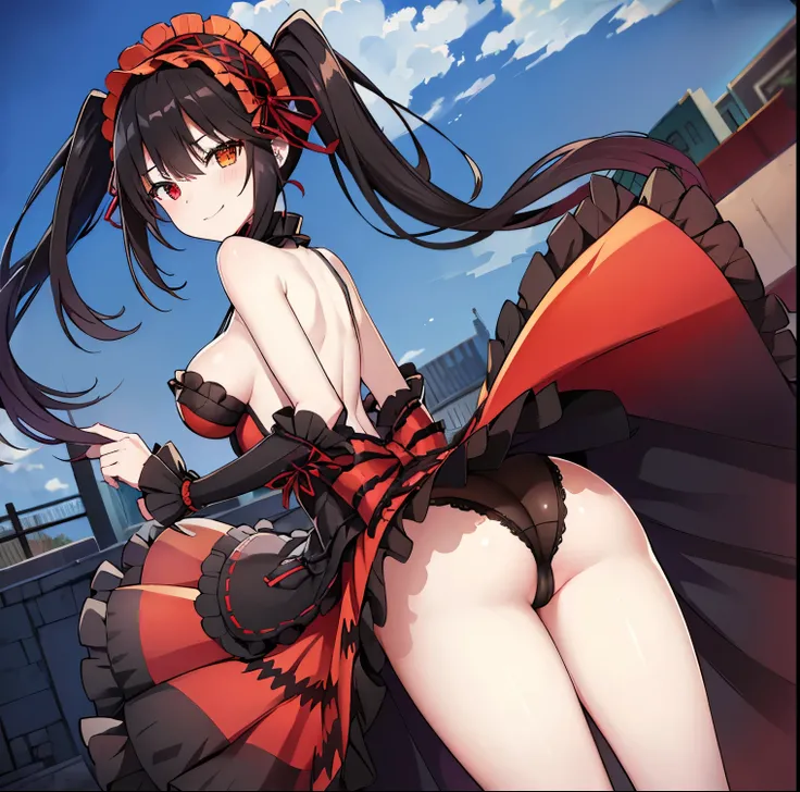 ((1girl)),((alone)), kurumi tokisaki,(masterpiece), (best quality), (ultra detailed), (best illustration), (best shadow), (absurdities), sharp focus, cowboy shot , dynamic posture looking at the viewer, big breasts, narrow waist, wide hips, wide thighs, ro...