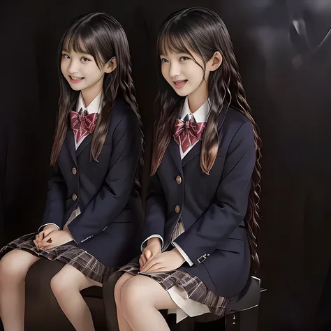 (Highest quality, masterpiece:1.2), Highest quality, High resolution, 1080P, 8k, height: 158cm, super long black hair, ((Seven noble, graceful and intelligent 14yo Japanese young long hair idles who have a best proportion are seated and singing religious h...