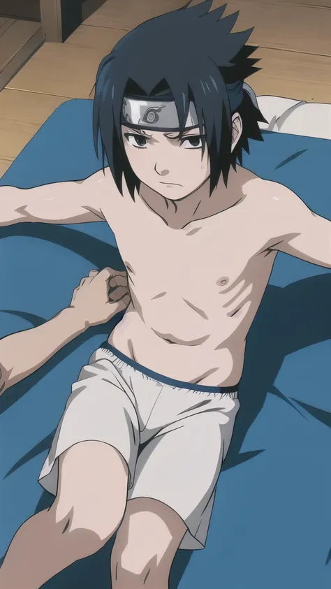 Sasuke, shirtless, underpants, white briefs, massage bed, massage, 12-year-old boys,