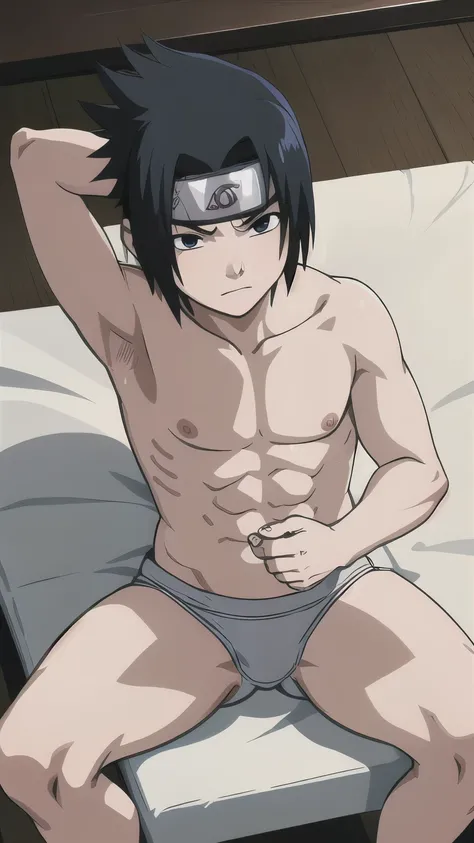 Sasuke, shirtless, muscle growth, underpants, white briefs, massage table, massage, 11-year-old boys,